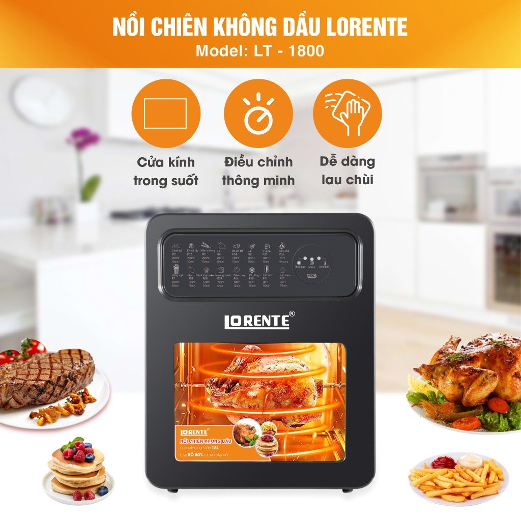 Nồi chiên không dầu điện tử dung tích lớn 18L Lorent-1800, nướng gà nguyên con-Hàng chính hãng