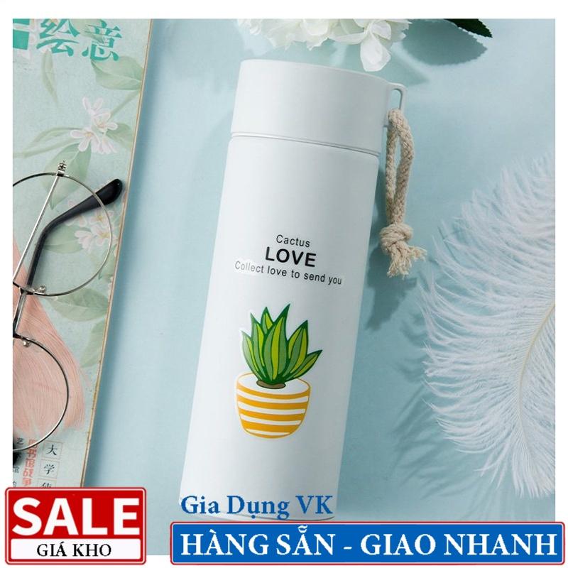Bình Đựng Nước Lõi Thủy Tinh Họa Tiết Xương Rồng Dễ Thương Dung Tích 400ml