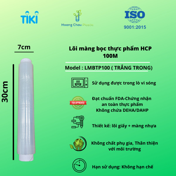 Lõi Màng Bọc Thức Ăn HOÀNG CHÂU PLASTIC 30cm x 100m Dùng Được Cho Lò Vi Sóng An Toàn Thân Thiện Môi Trường