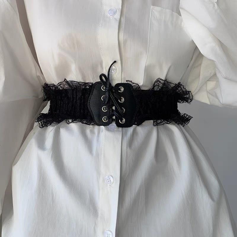 Đai thắt váy bản nhỏ full ren 3 màu dễ mix match Đai corset mua thu 2022