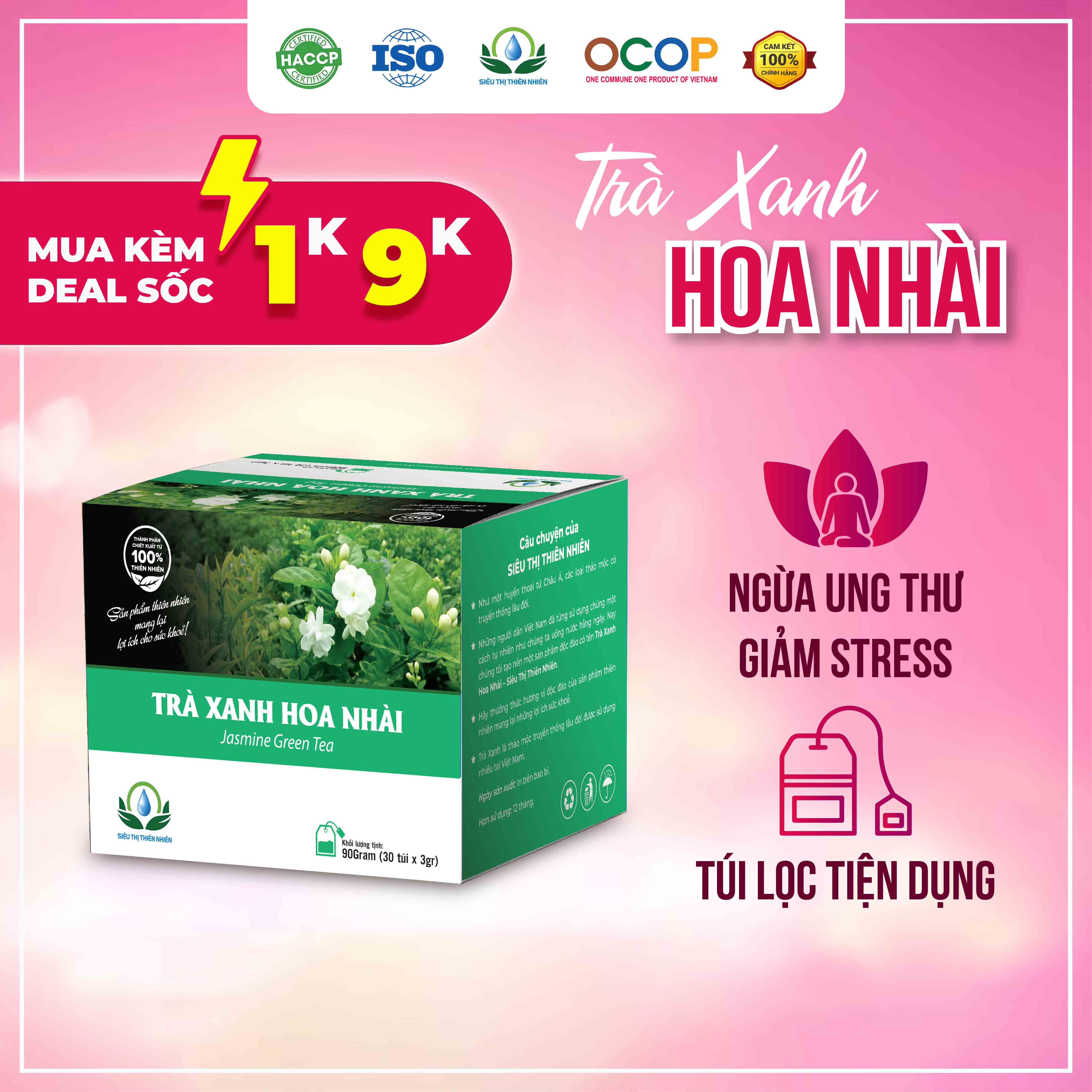 Trà Xanh Hoa Nhài Hộp 30 Gói Túi Lọc Siêu Thị Thiên Nhiên