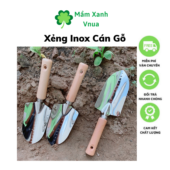 Xẻng Làm Vườn Cầm Tay Inox Cao Cấp 28cm - Xẻng Cán Gỗ Nhật Bản DT1080