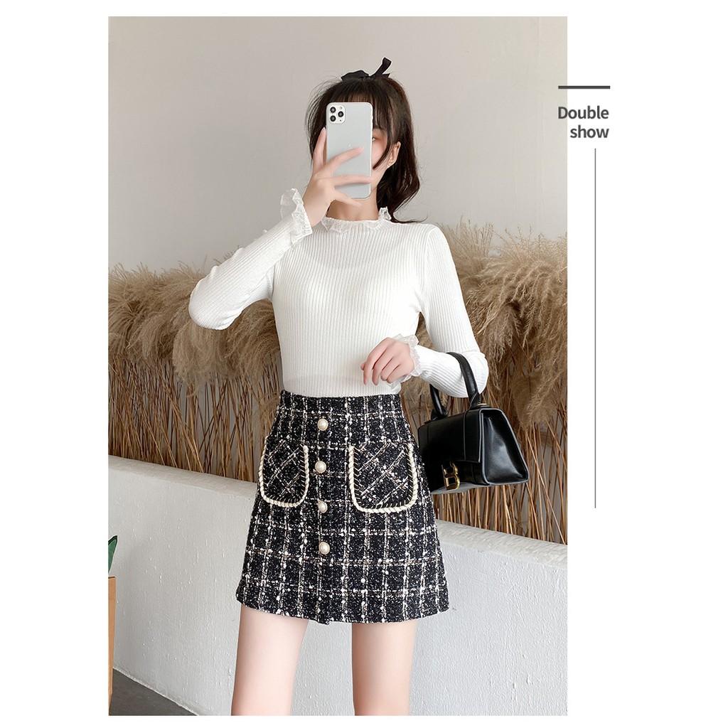 Chân váy dạ túi trước đen