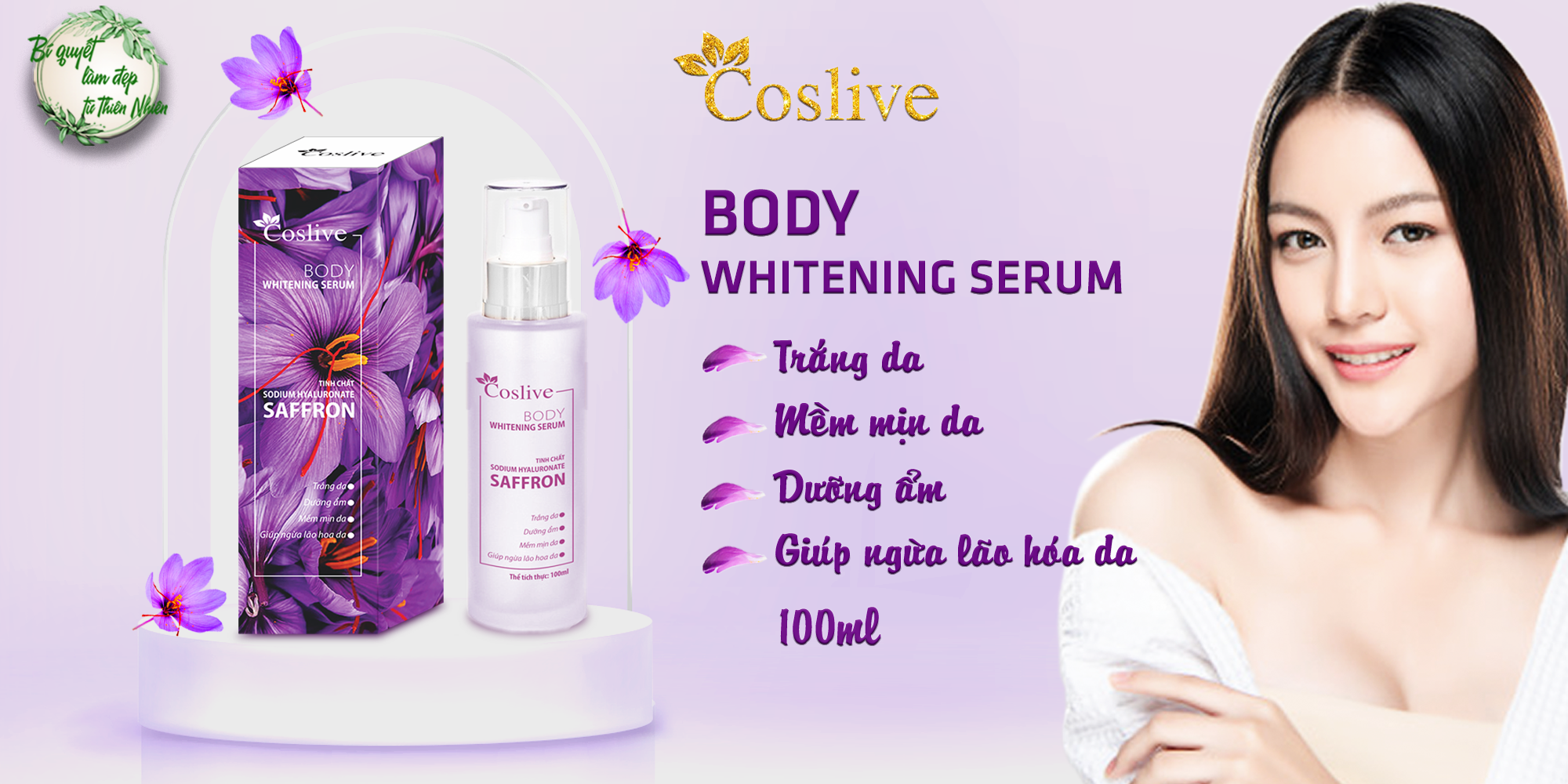 SERUM TRẮNG DA, DƯỠNG ẨM, NGĂN NGỪA LÃO HÓA DA TOÀN THÂN 100ML COSLIVE