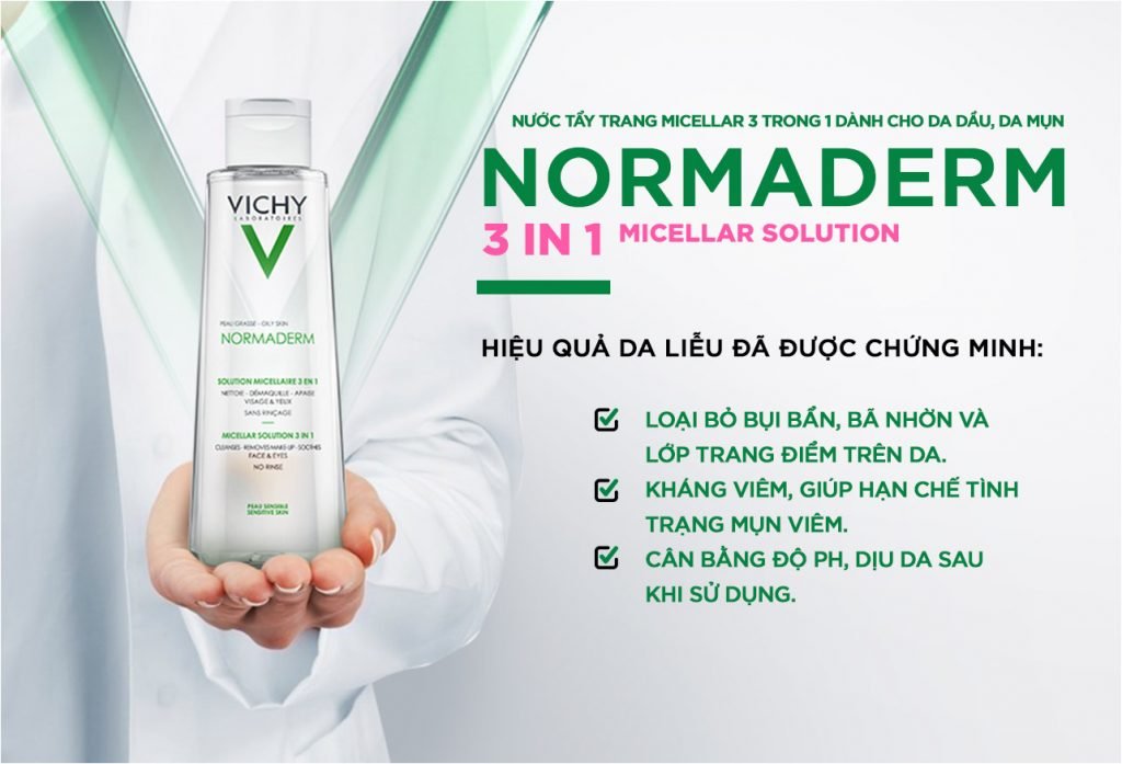 Nước Tẩy Trang 3 Trong 1 Dành Cho Da Dầu Mụn Vichy Normaderm 3 in 1 Micellar Solution 200ml