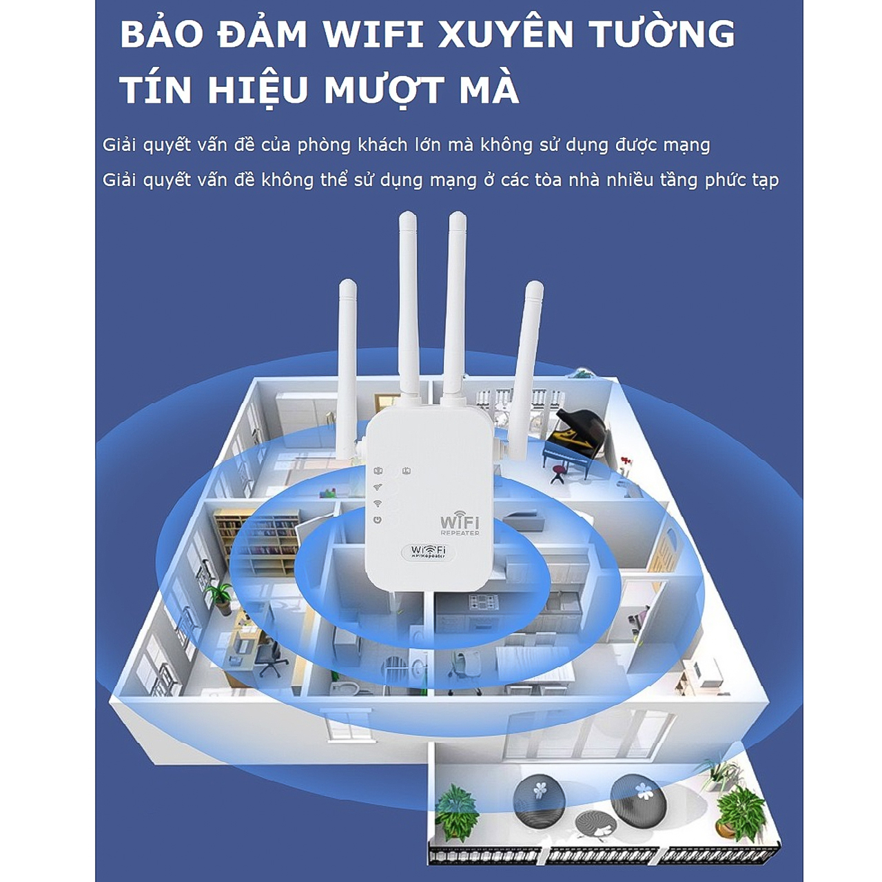 Bộ kích sóng wifi 4 râu Vinetteam tốc độ 300mbps 2 cổng RJ45 ăng ten phát xuyên tường cắm trực tiếp dùng cho điện thoại, laptop, máy tính, PC - hàng chính hãng