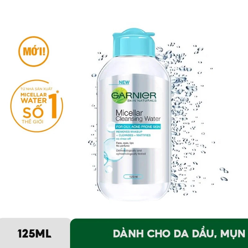 [GARNIER] Nước Tẩy Trang Cho Da Dầu Mụn, Hỗn Hợp Làm Sạch Sâu Dịu Nhẹ Micellar Water For Oily &amp; Acne-Prone Skin 400/125m