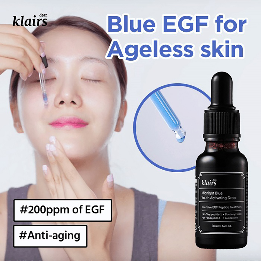 Tinh Chất Phục Hồi Da Ban Đêm Dear Klairs Midnight Blue Youth Activating Drop 20ml + Tặng Kèm 1 Mặt Nạ Dưỡng Da Dưa leo 3W Clinic