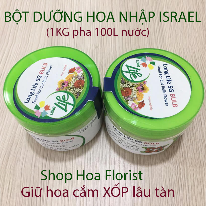 Thuốc cắm hoa lâu tàn Longlife SG nhập khẩu Israel giúp hoa cắm xốp tại Shop Hoa Florist tươi gấp 2 lần và hạn chế thay hoa định kỳ