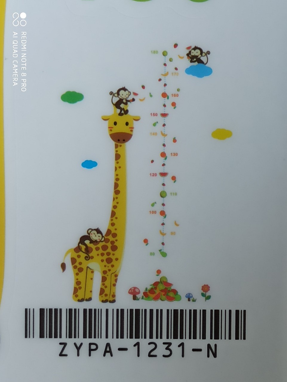 Decal hình dán tường 3D trang trí hươu cao cổ thước đo chiều cao cho bé