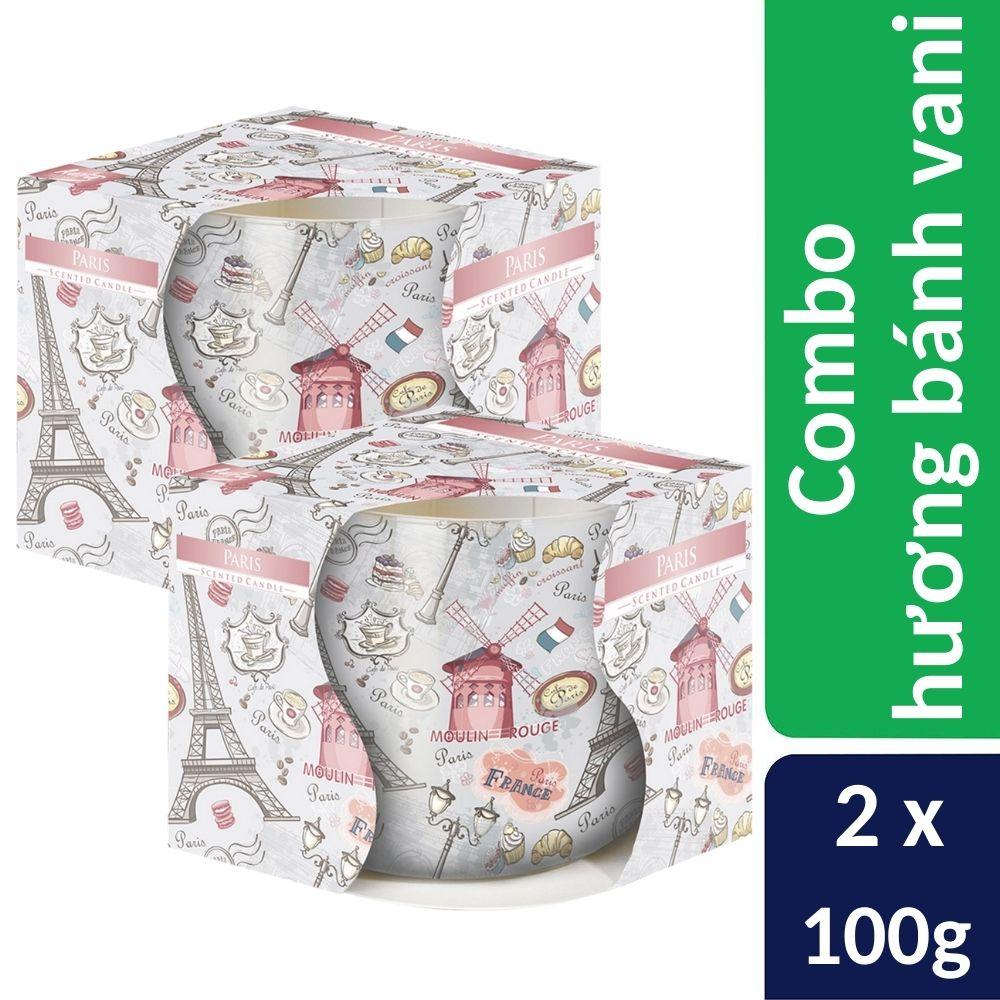 Combo 2 ly nến thơm tinh dầu Bispol Paris 100g - hương bánh vani, nến trang trí, thơm phòng, thư giãn, khử mùi