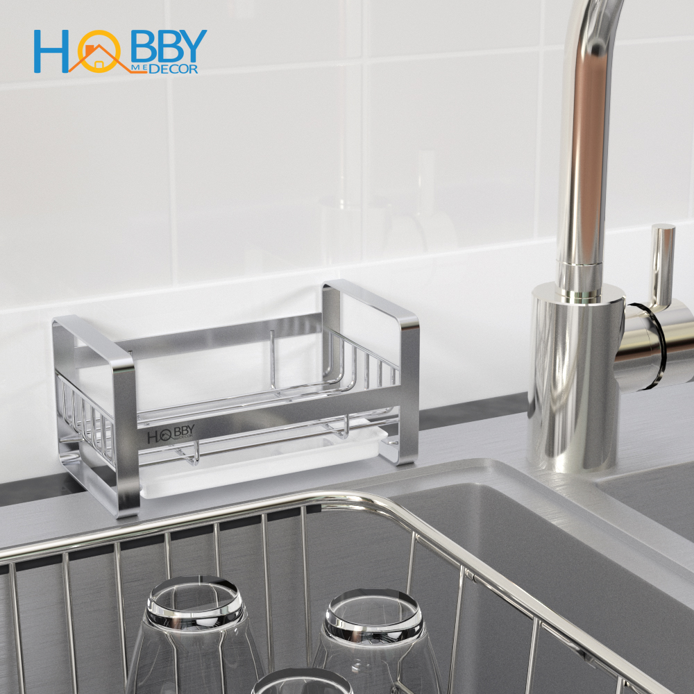 Kệ để đồ rửa chén dán tường gạch men Hobby Home Decor KRC1 inox 304 không rỉ sét kèm keo dán