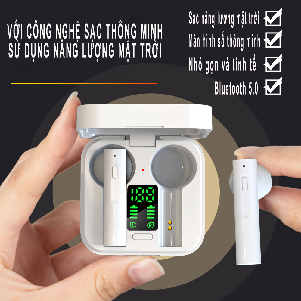 Tai nghe bluetooth không dây AMOI Air 6 Plus hỗ trợ sạc bằng năng lượng mặt trời, bluetooth 5.0, chống nước IP4, nghe nhạc và đàm thoại-Hàng chính hãng