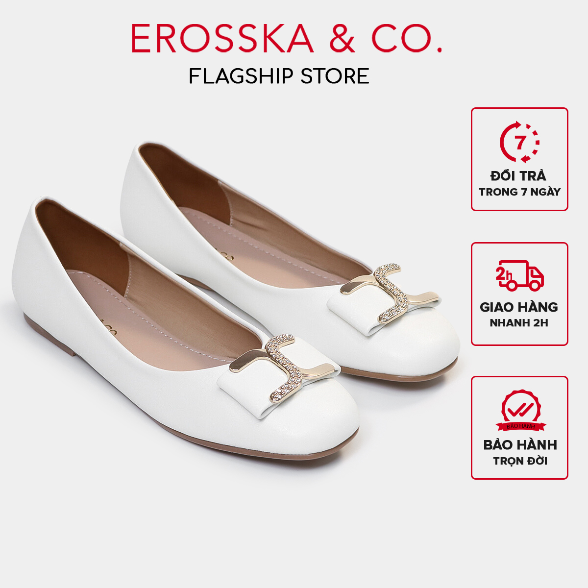 Erosska - Giày búp bê nữ đế bệt mũi tròn siêu êm xinh xắn - EF022