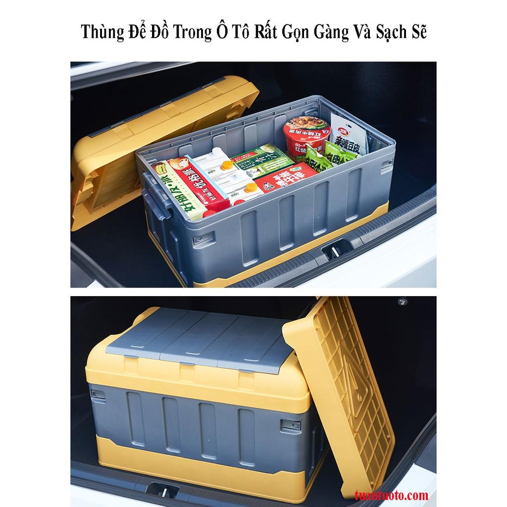 Thùng chứa đồ ô tô gấp gọn, nắp thùng có 02 ngăn