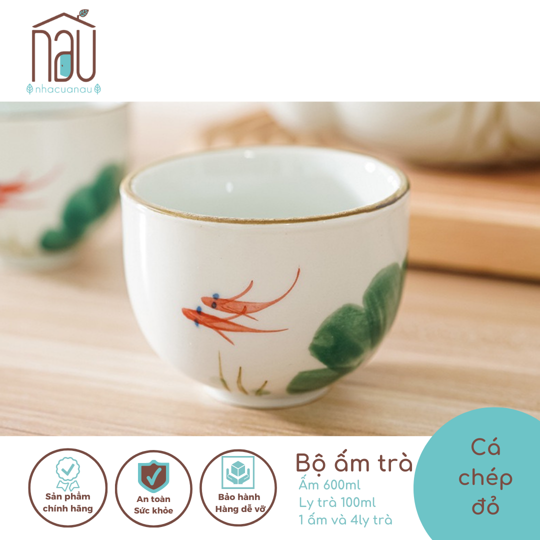 Bộ ấm chén bình trà họa tiết cá chép đỏ đẹp xuất sắc, thiết kế theo phong cách Nhật thích hợp làm quà tặng tân gia