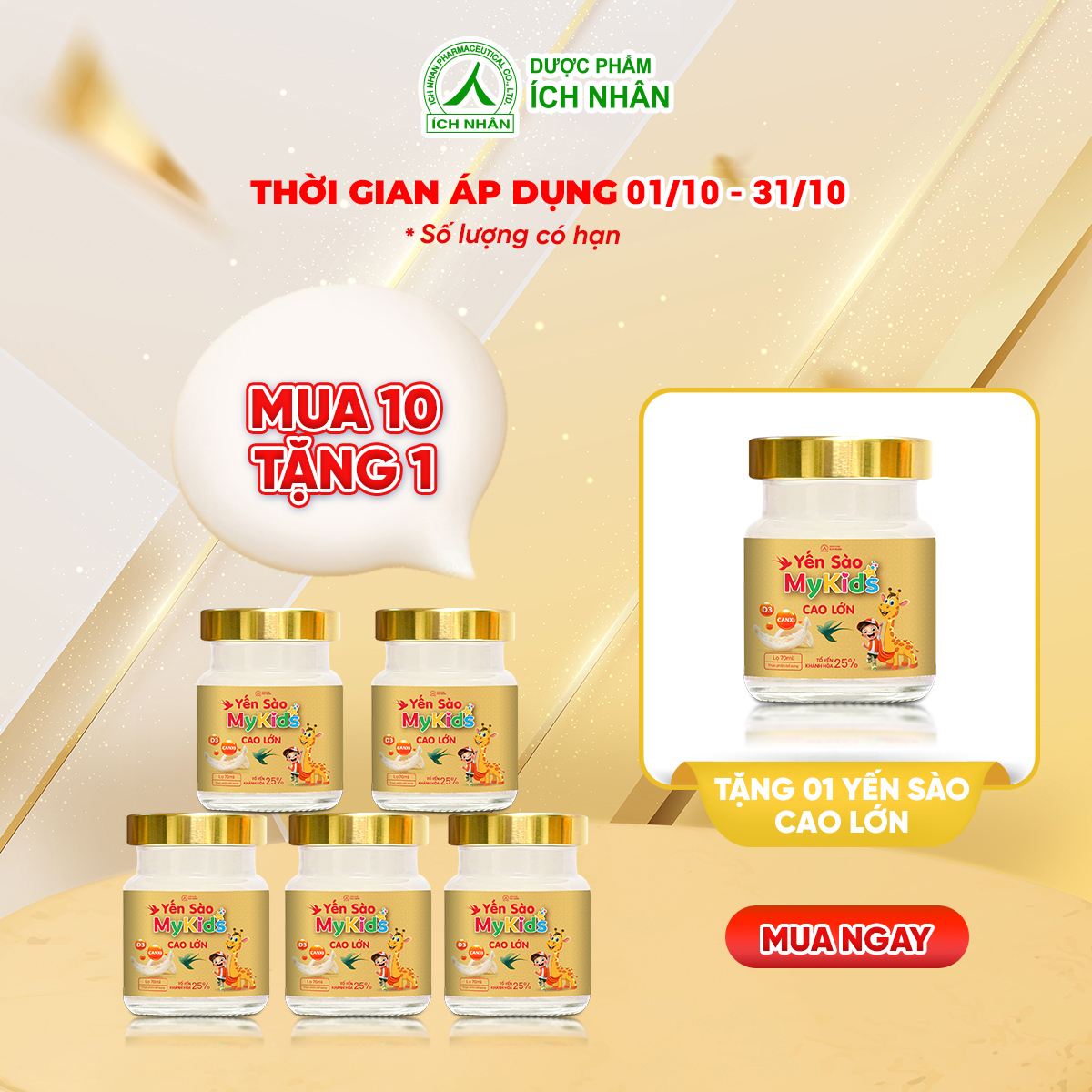 Yến Sào Mykids Cao Lớn giúp bé ăn ngon, cao lớn, thông minh, tăng sức đề kháng - Dạng lọ 70ml