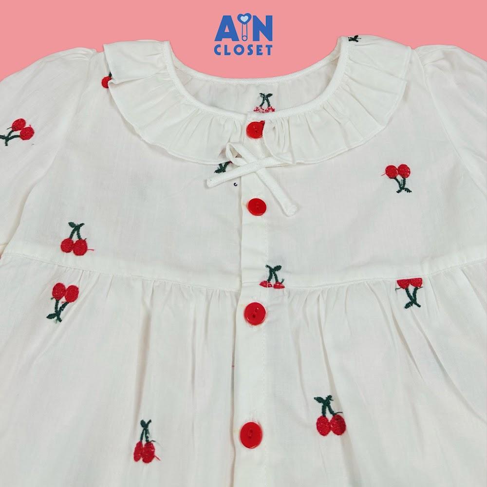Áo Sơ mi Trắng Dài tay bé gái họa tiết Cherry Đỏ Cotton - AICDBGHEIAMG - AIN Closet
