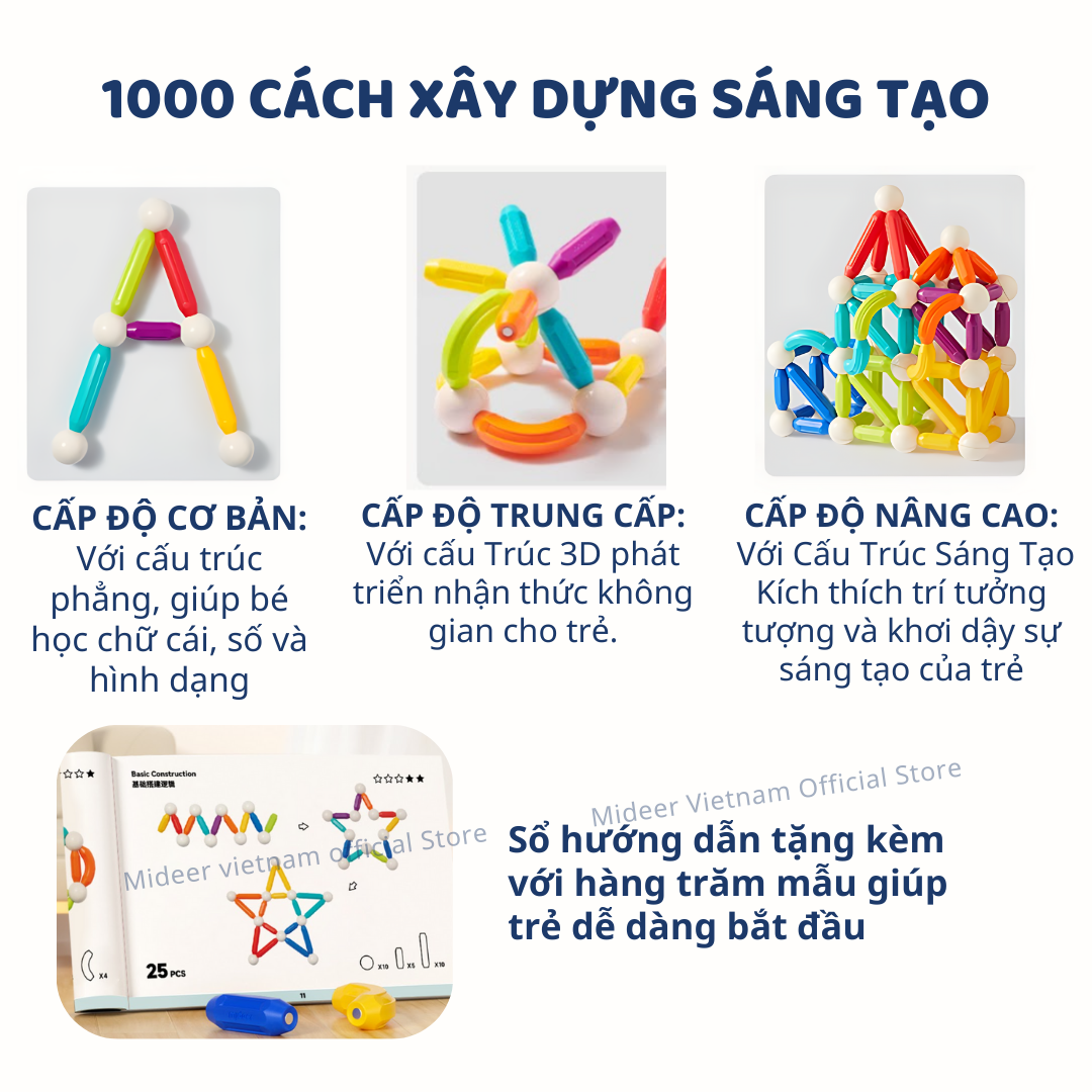 Xếp hình nam châm, lắp ghép cho bé Mideer Rainbow Magnetic Building Stick