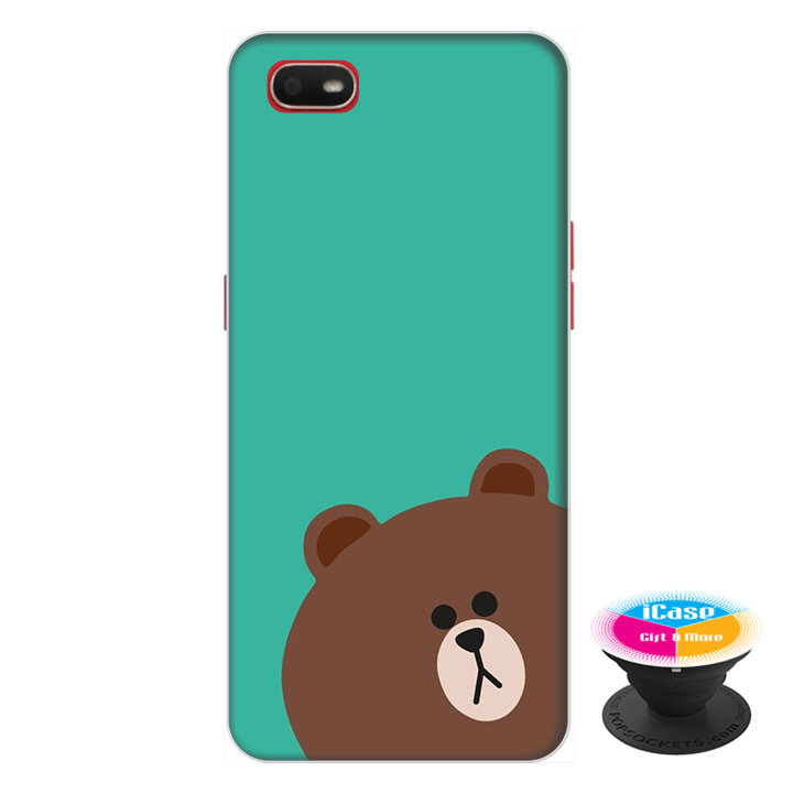 Ốp lưng điện thoại Oppo A1K hình Gấu Xám tặng kèm giá đỡ điện thoại iCase xinh xắn - Hàng chính hãng