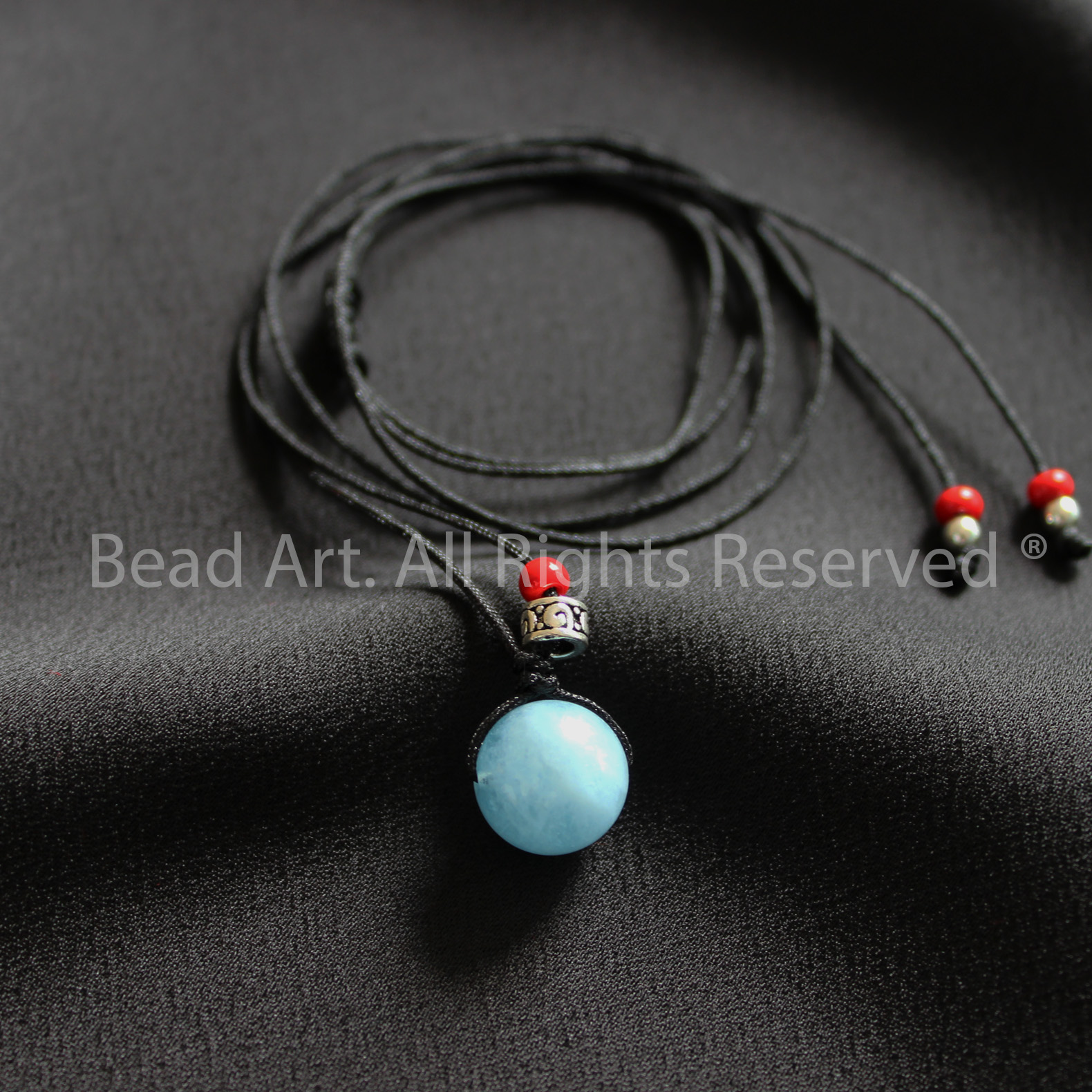 Vòng Cổ 10MM Đá Aquamarine Tự Nhiên Màu Xanh Biển Bạc 925, Dây Chuyền, Trang Sức Phong Thuỷ, Chuỗi Hạt, Mệnh Thuỷ, Mộc - Bead Art