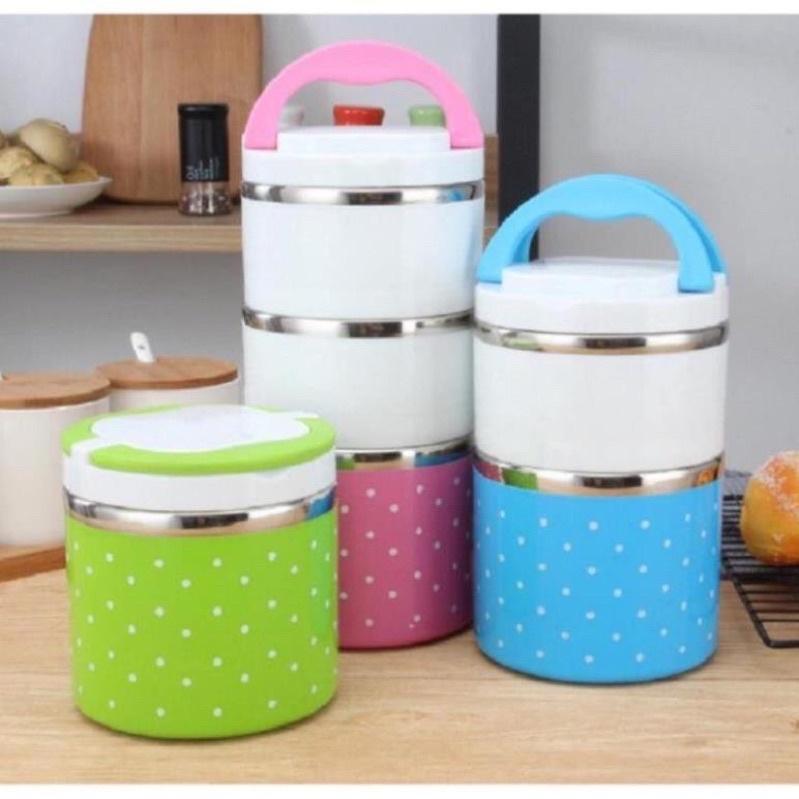 CẶP LỒNG INOX GIỮ NHIỆT CHẤM BI CÓ QUAI XÁCH 1-2-3 TẦNG