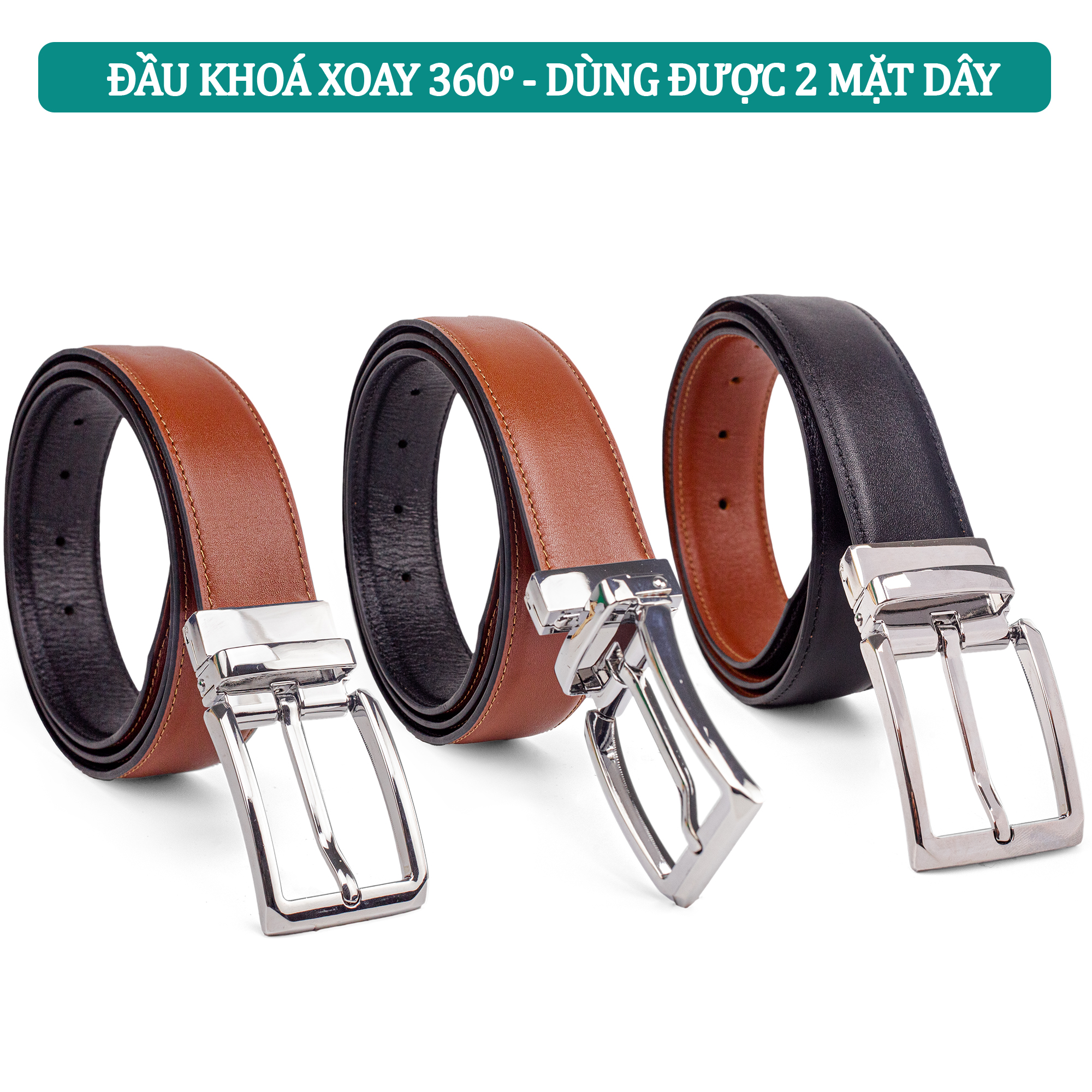 Thắt lưng nam, dây nịt nam da bò thật 2 lớp Bụi Leather L108- Khóa cài xoay 360 độ, dùng được 2 mặt - Bảo hành 12 tháng