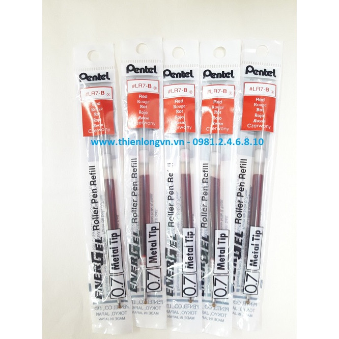 Combo 5 ruột bút nước energel Pentel LR7 màu đỏ ngòi 0.7mm