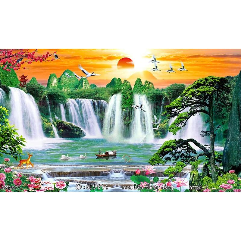 Tranh dán tường Tranh sơn thủy phong thủy sáng tạo, Tranh dán tường 3d hiện đại
