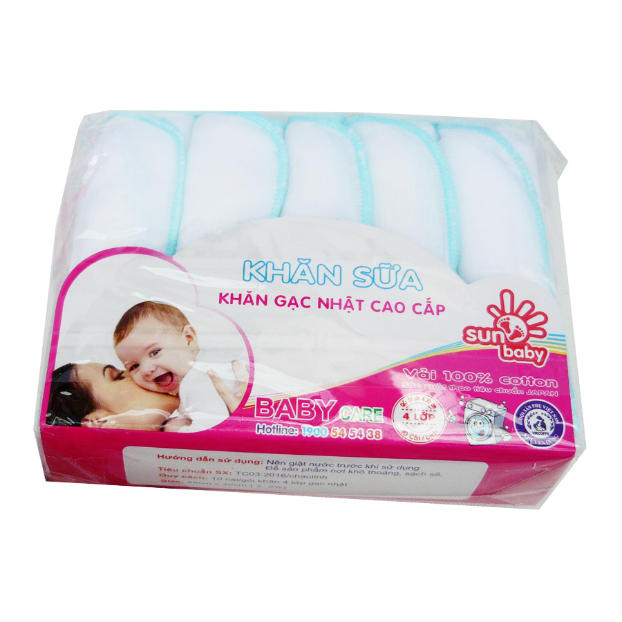 Khăn sữa cao cấp siêu mềm cho trẻ sơ sinh, gạc nhật trung (4 lớp) 25x30 cm- Sunbaby