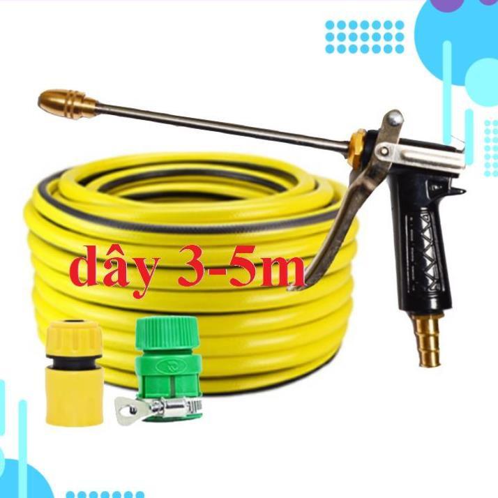 Bộ dây vòi xịt nước rửa xe, tưới cây . tăng áp 3 lần, loại 3m, 5m 206318Dđầu đồng, cút, nối PE, d.vàng