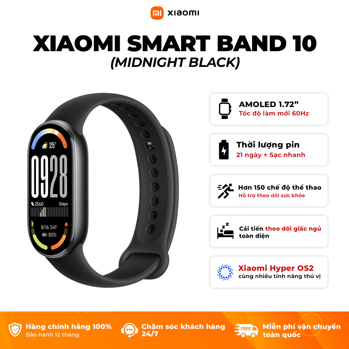 Vòng Đeo Tay Thông Minh Xiaomi Mi Band 10 - Bản Quốc Tế - Hàng Chính Hãng