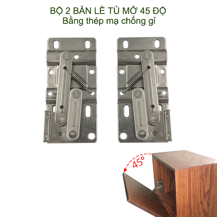 Bộ 2 bản lề tủ 45 độ, bằng thép mạ niken chống gỉ, dùng chỏ tủ bếp, tủ giày