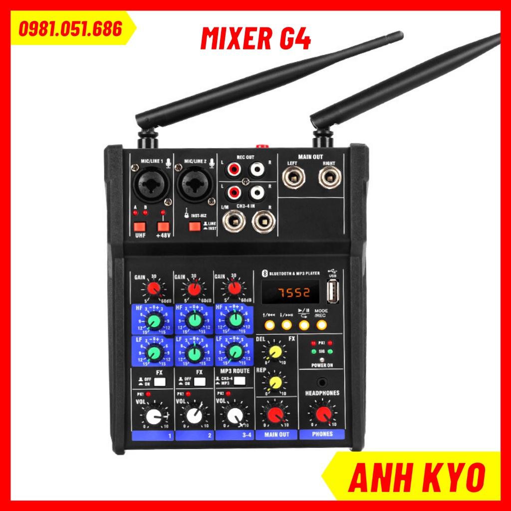 Mixer G4 có tặng kèm 2 tay mic không dây cao cấp, có thể kết nối ra loa kéo, âm ly sử dụng dễ dàng bảo hành 12 tháng