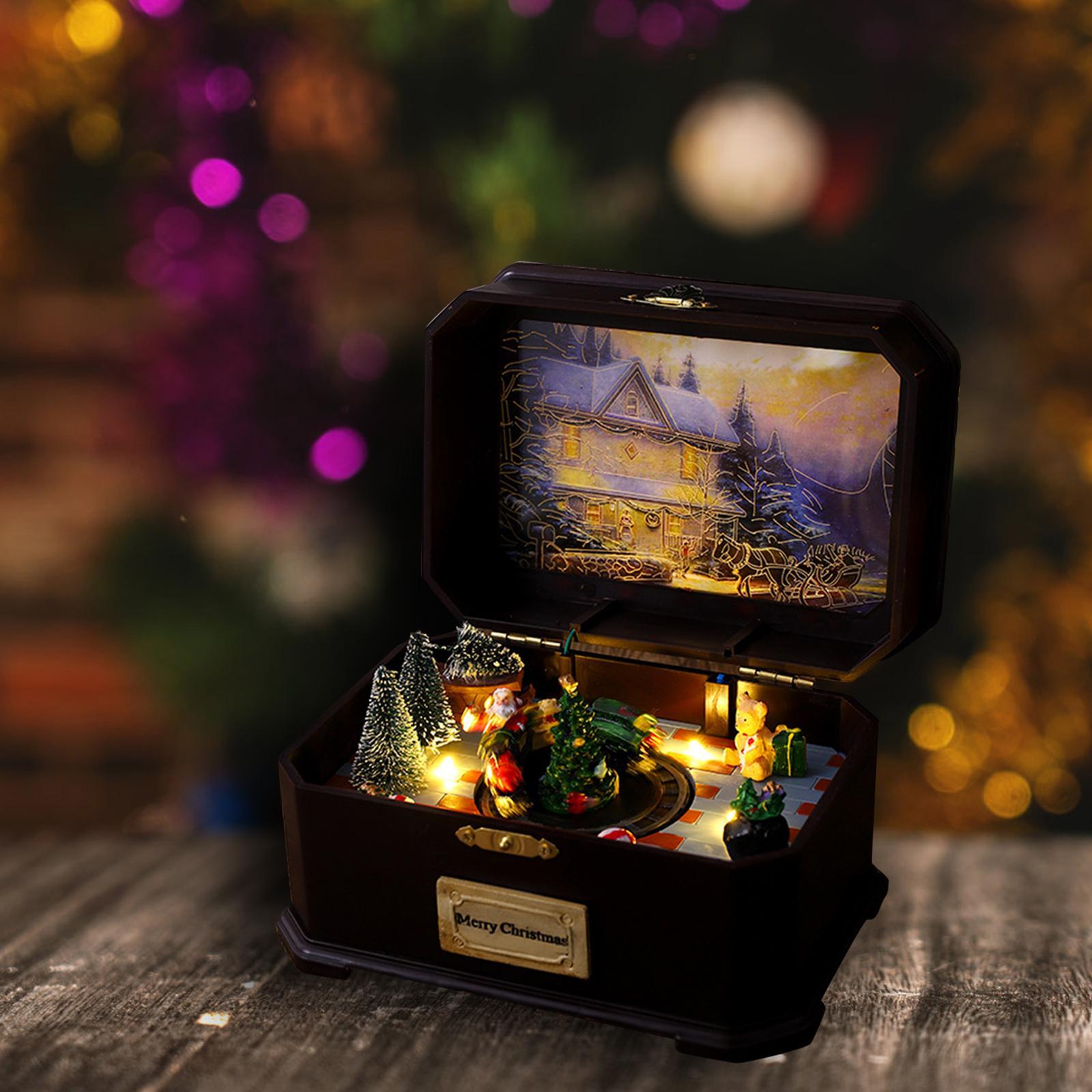 Xmas Music Box Decor Christmas Retro Creative Glow Tabletop Luminous Musical Box for Home Decoration Holiday Party