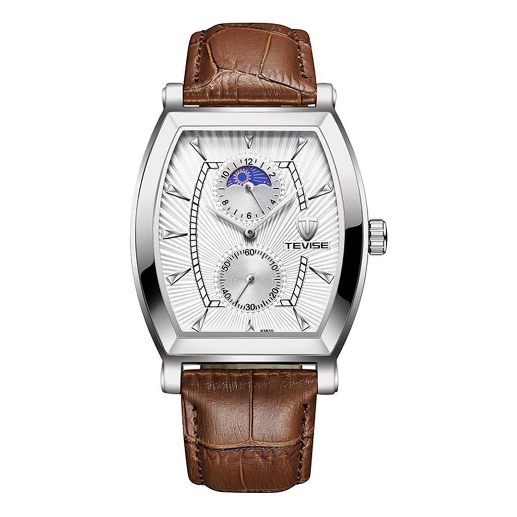 Classic Rectangle Dial Leather Band Men Automatic Watch