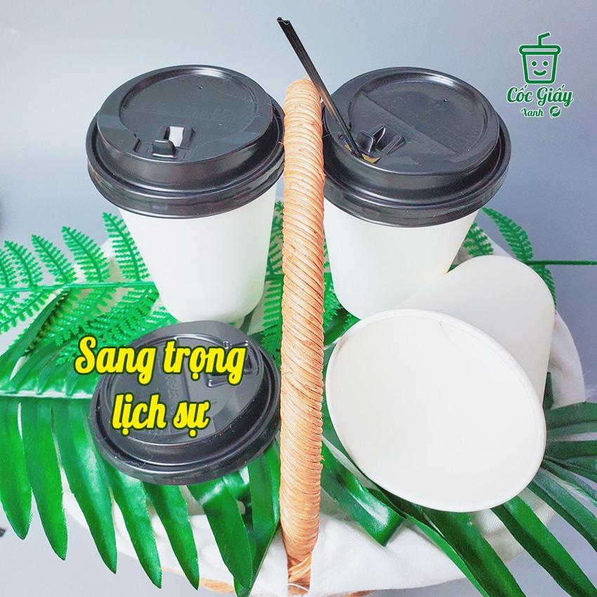 Combo 50 CỐC GIẤY XANH 270ml CÓ NẮP CAFE Dùng 1 Lần, Dày Dặn, Cứng Cáp, Kín Kẽ