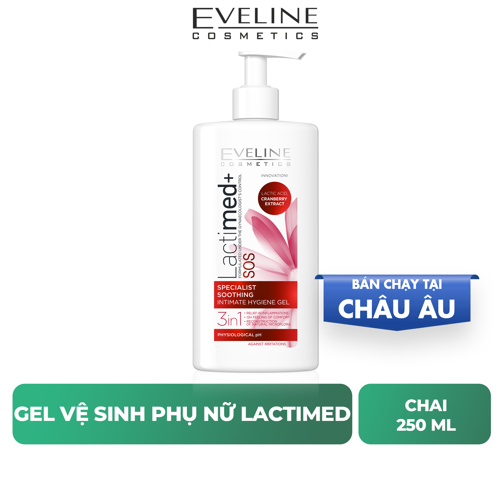 Gel vệ sinh phụ nữ Lactimed Eveline tăng cường bảo vệ chống lại vi khuẩn, nấm và nhiễm trùng - Chai 250ml