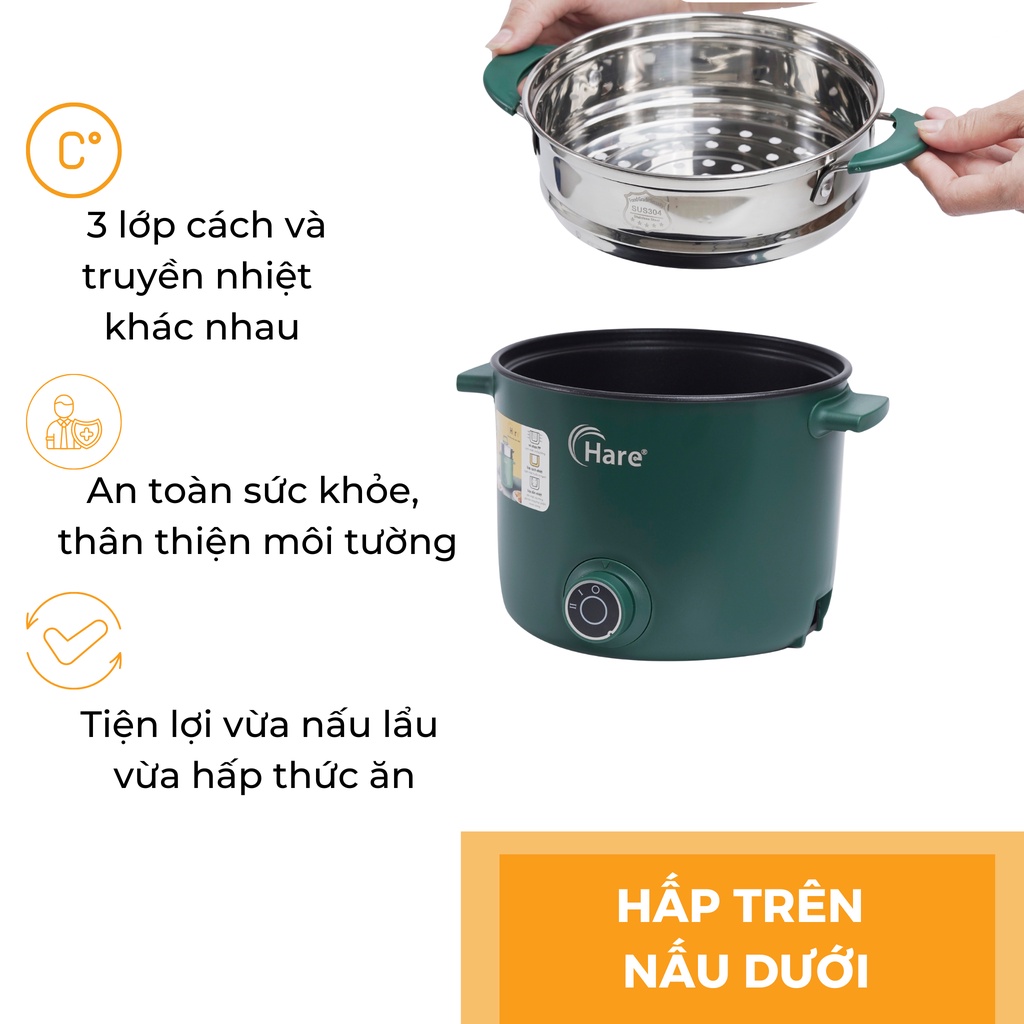 Nồi lẩu điện đa năng mini HR-MF1506 (1.5L) -hàng chính hãng thương hiệu Hare - bảo hành 12 tháng