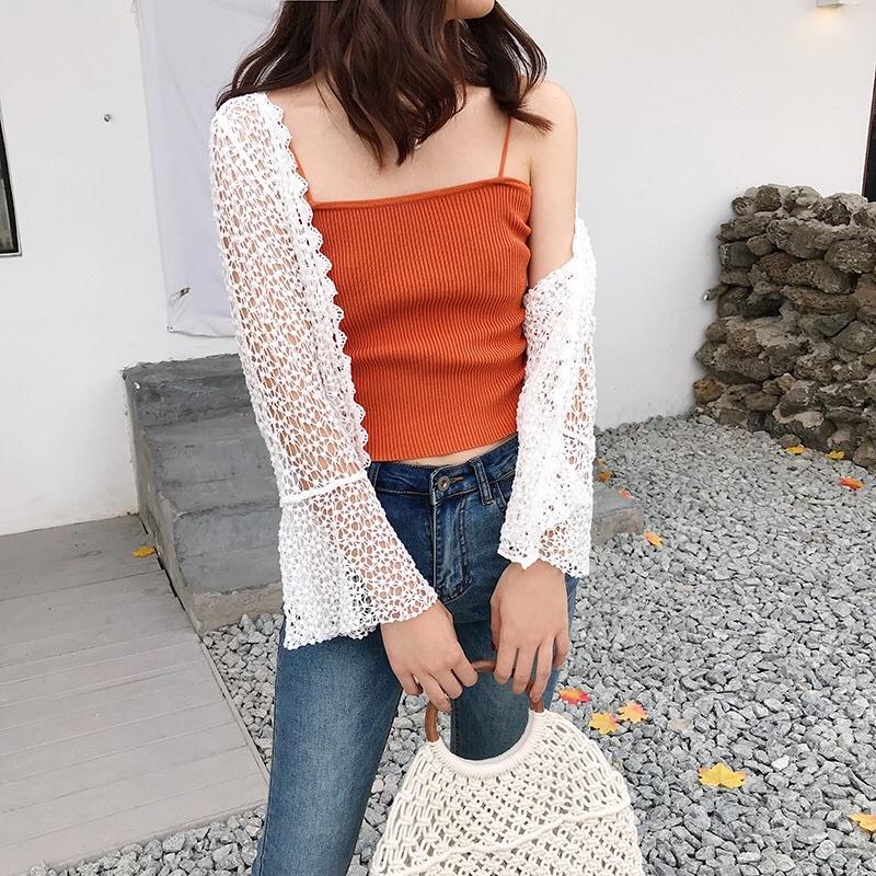 Áo khoác ren hạt tay loe đi biển hàng QC