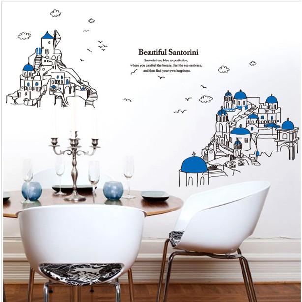 Decal trang trí Tranh Vẽ Thành Phố Cổ Xanh