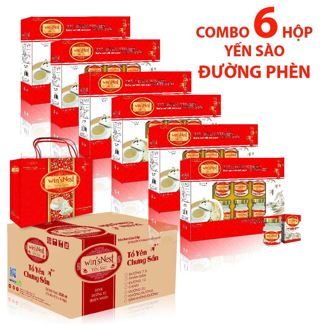 (Thùng Yến Xuân) 6 Hộp Nước Yến Sào win'sNest Đường Phèn 12% (6 Lọ * 70 ml / Hộp)