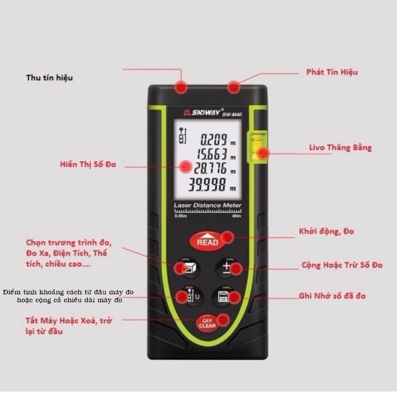 Thước đo khoảng cách bằng tia laser sndway phạm vi 40m (sw-m40) hq 206629