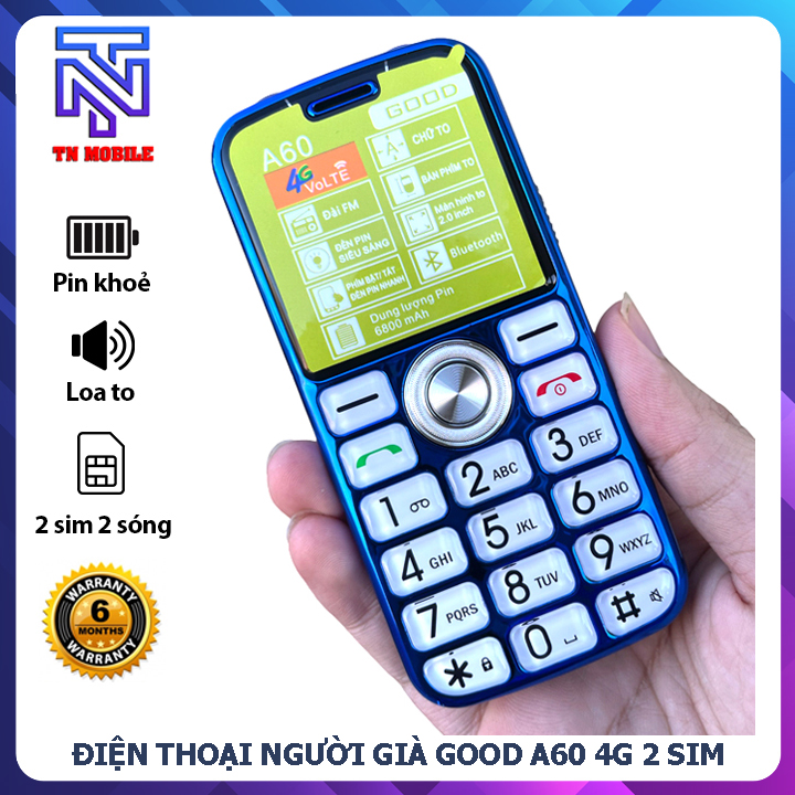 Điện thoại Người Già Good A60 Màn lớn - Phím to - Pin trâu - Sạc Type C - Mới nguyên seal - Bảo hành 6 tháng