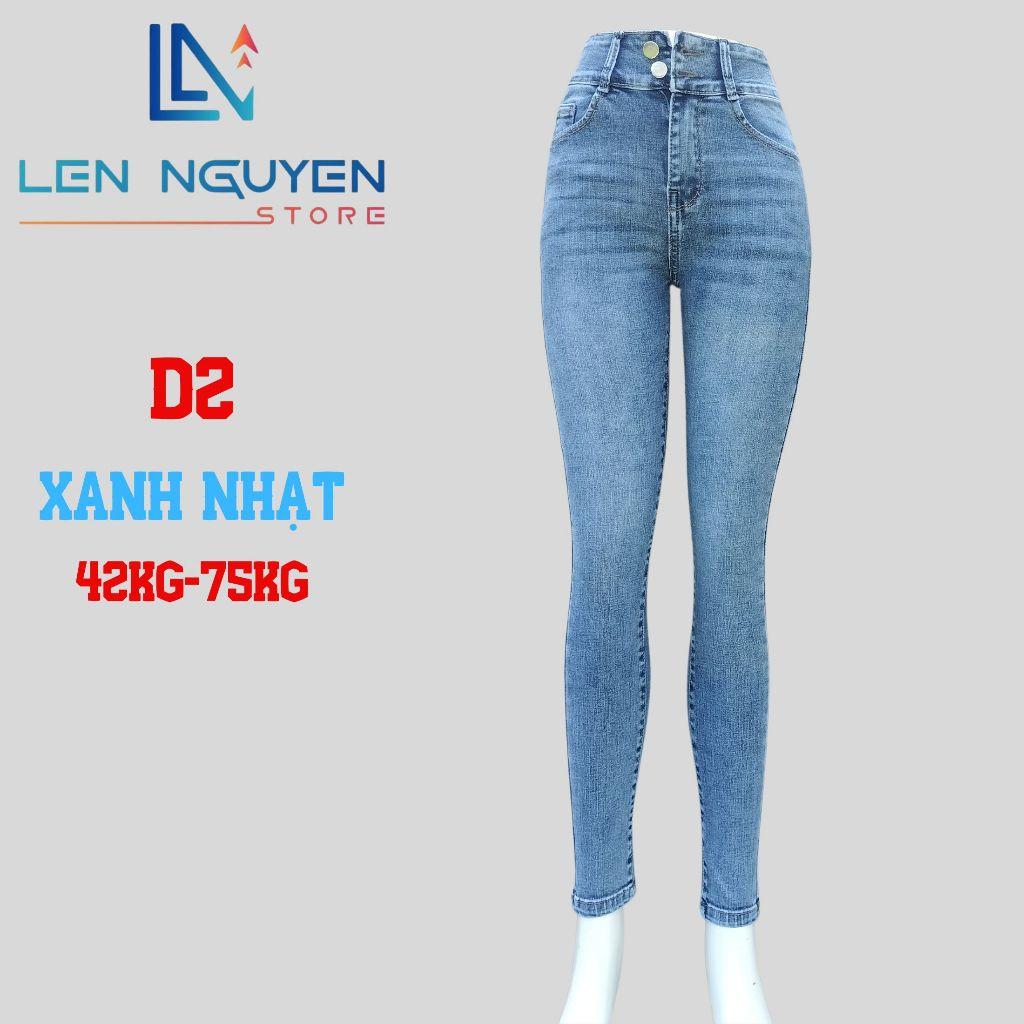D2_Quần jean nữ, dài, lưng cao, quần bò nữ dáng ôm, quần rin nữ có big size, cho 42kg đến 75kg,LEN NGUYEN STORE - Nhạt Rách