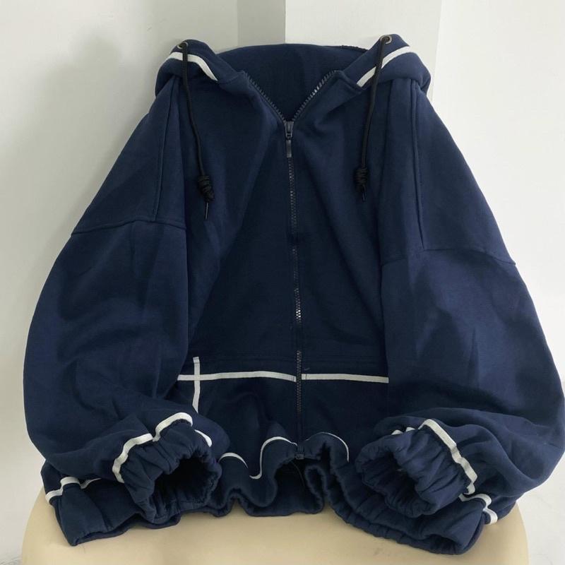 Áo khoác hoodie nỉ viền dây kéo màu ĐEN/NAVY/ HỒNG ️ Nam nữ unisex -/- Áo khoác form rộng Jaystoree