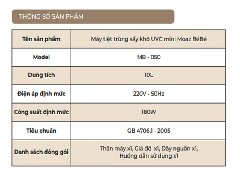 MÁY TIỆT TRÙNG SẤY KHÔ UVC MINI MOAZ BéBé MB-050