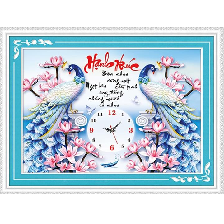 Tranh đá công xanh hạnh phúc đồng hồ LG1323 - kích thước: 70 * 55cm.