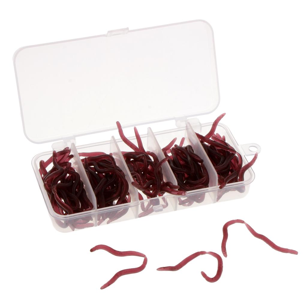 150pcs Artificial Worm Earthworm Maggot Soft Plastic Fishing Lure Bait Red