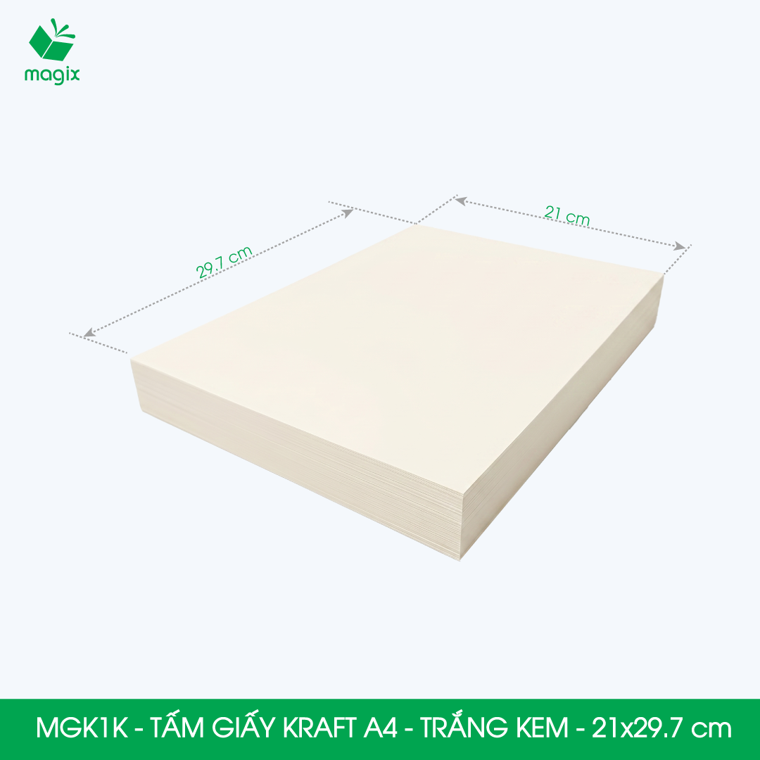 MGK1K - A4 - 100 gsm - 500 tờ giấy kraft trắng kem - Giấy mỹ thuật in ấn, làm ruột sổ, vẽ phác thảo